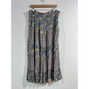 Indira VTG Boho Cottagecore Tiered Floral Maxi Skirt Size Large Feminine Renfair
